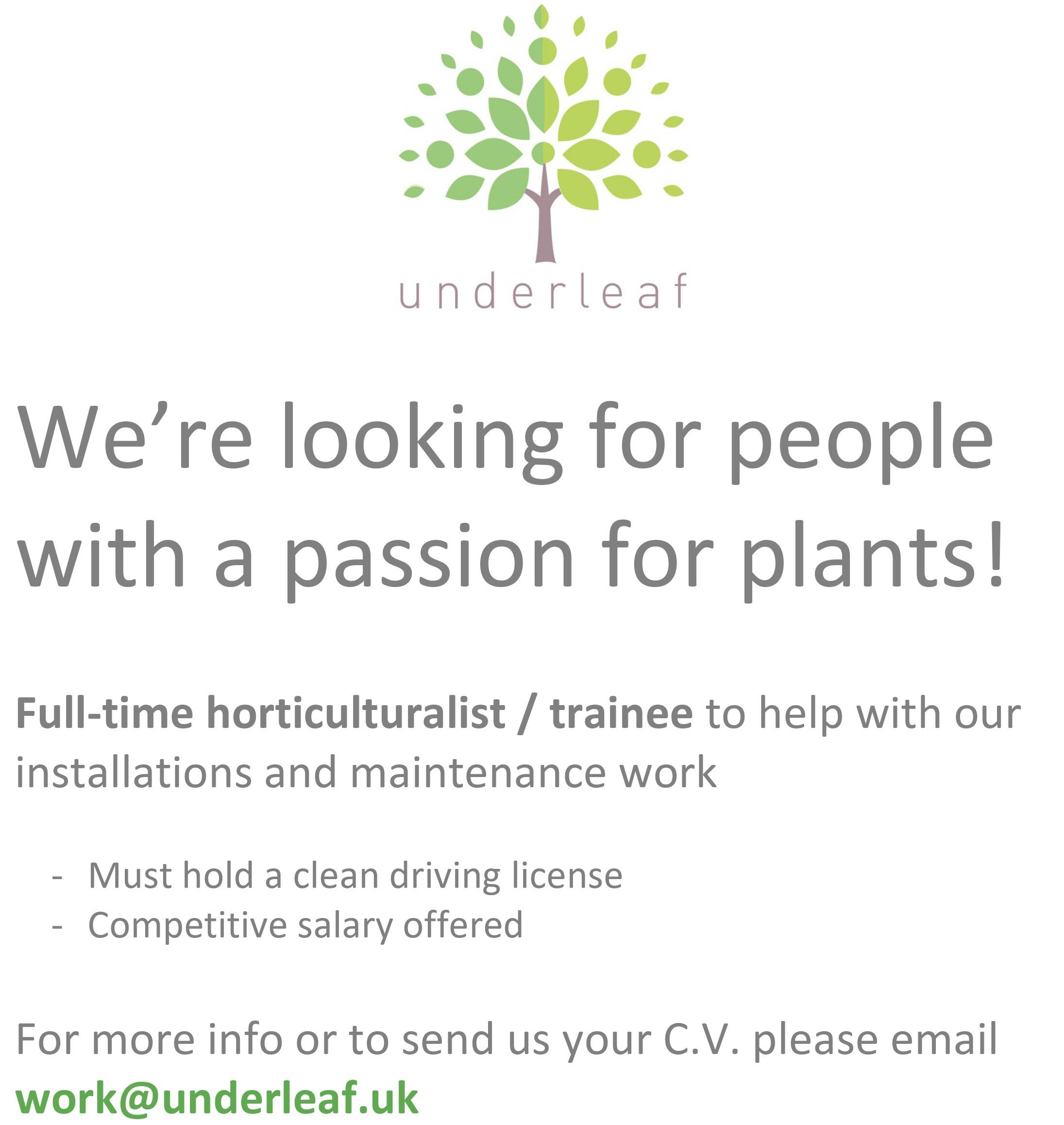 Passion for Plant Job  Vacancy Flyer - Regent Park 