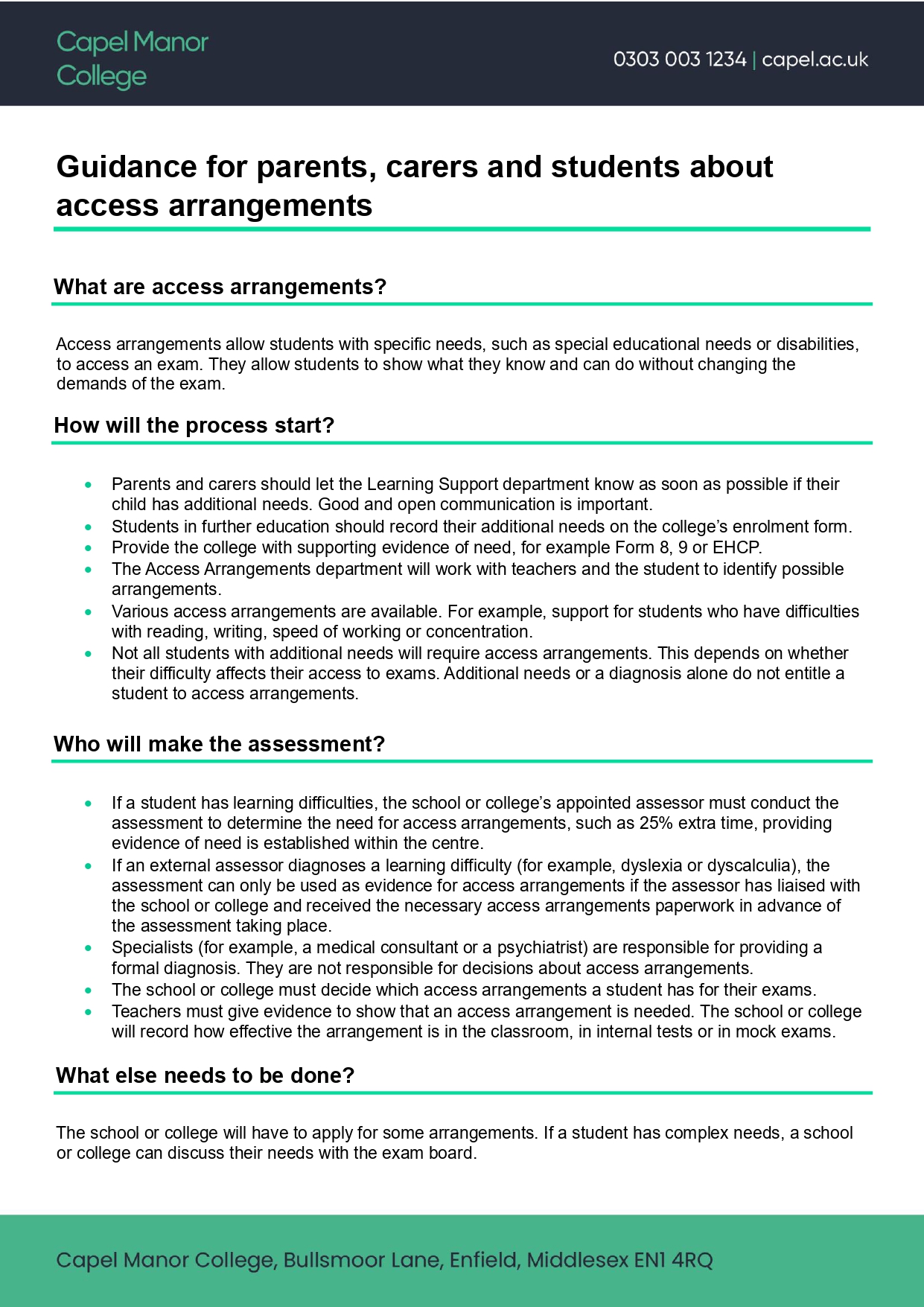 Guidance for parents, carers and students about access arrangements
